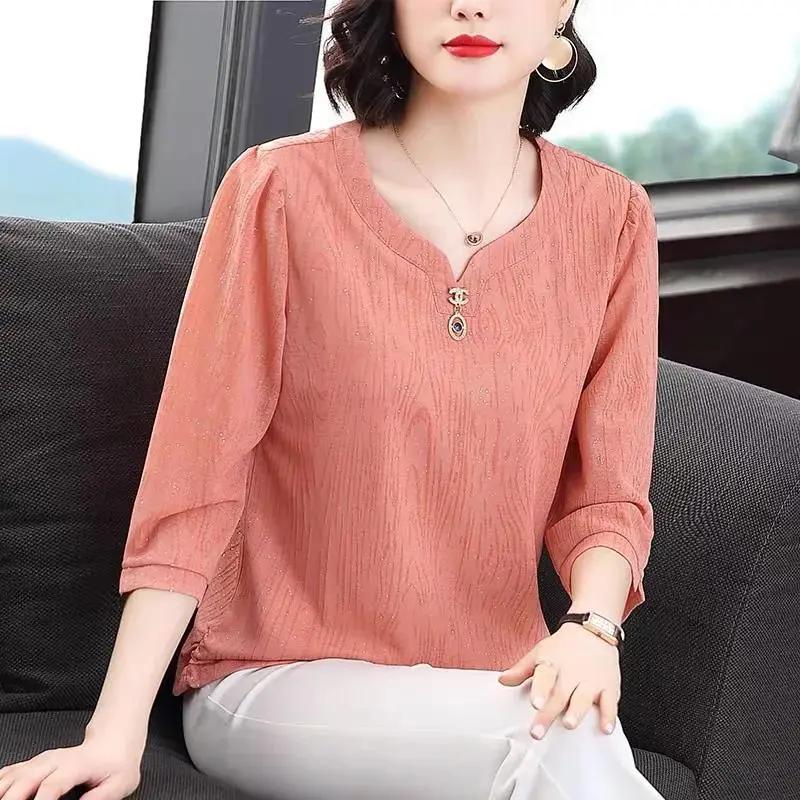 

Женские блузки весна-лето рубашки женская мода повседневные с коротким рукавом V-образный вырез воротник цветочный принт блузы топы TT2247 L оранжевый