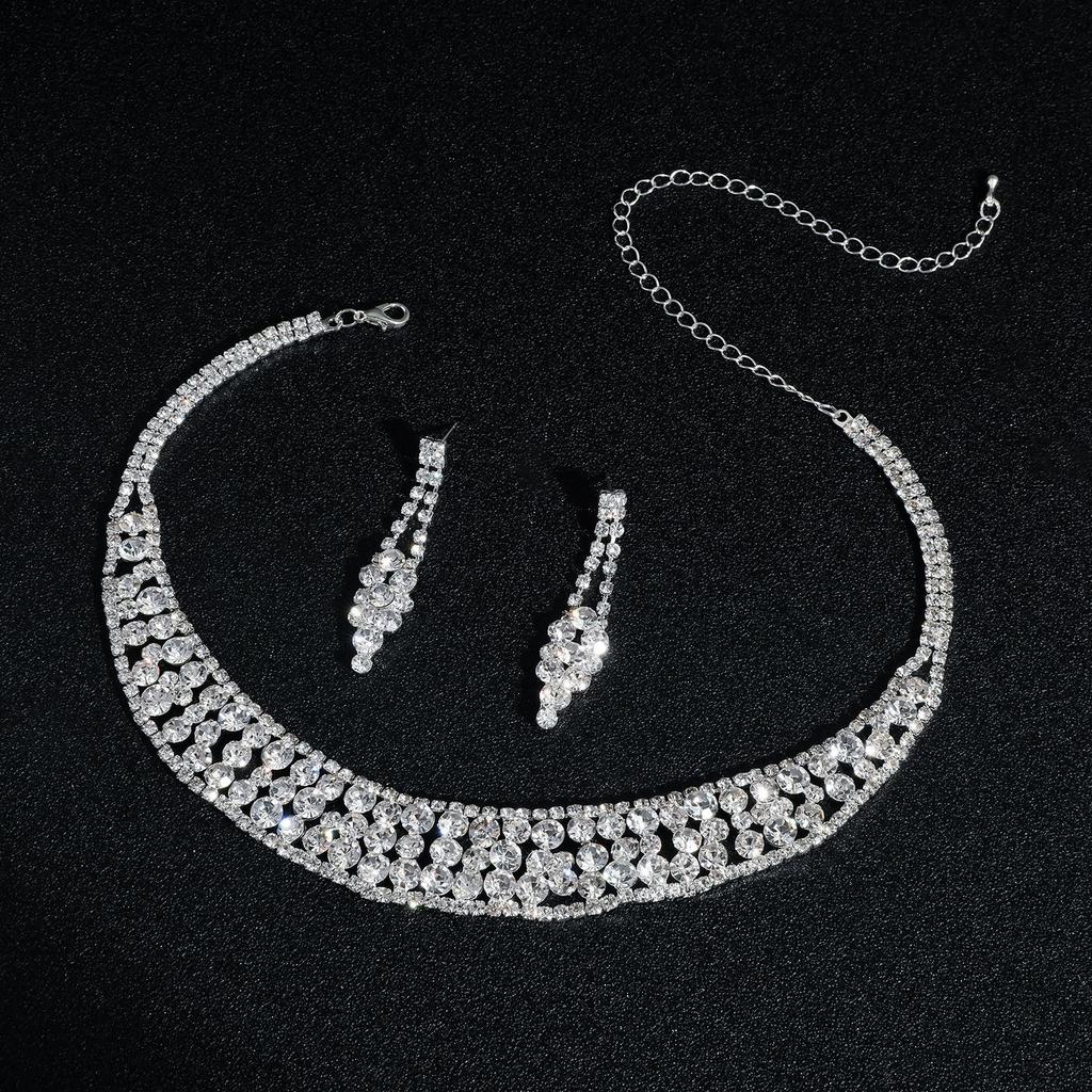 Europäischer und amerikanischer Luxus Super-Flash Strass Halskette Ohrringe zweiteiliger Anzug Braut, Bankettkleid Accessoires