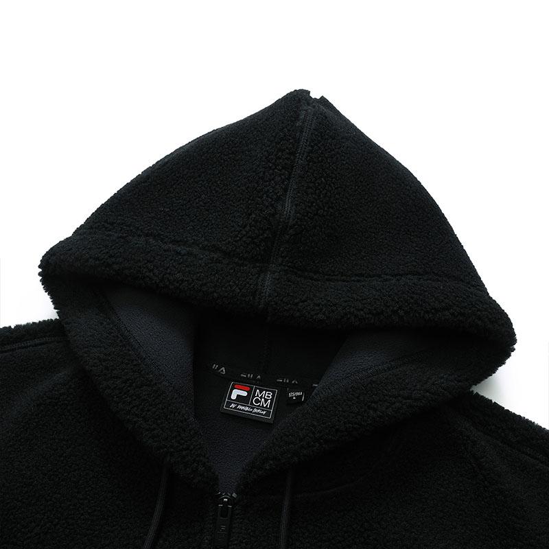 Fila Fusion Marcelo Burlon Collaboration Series Fleece Color Block Hooded Jacket Men jackets Deep-Black T11M148502F-BK