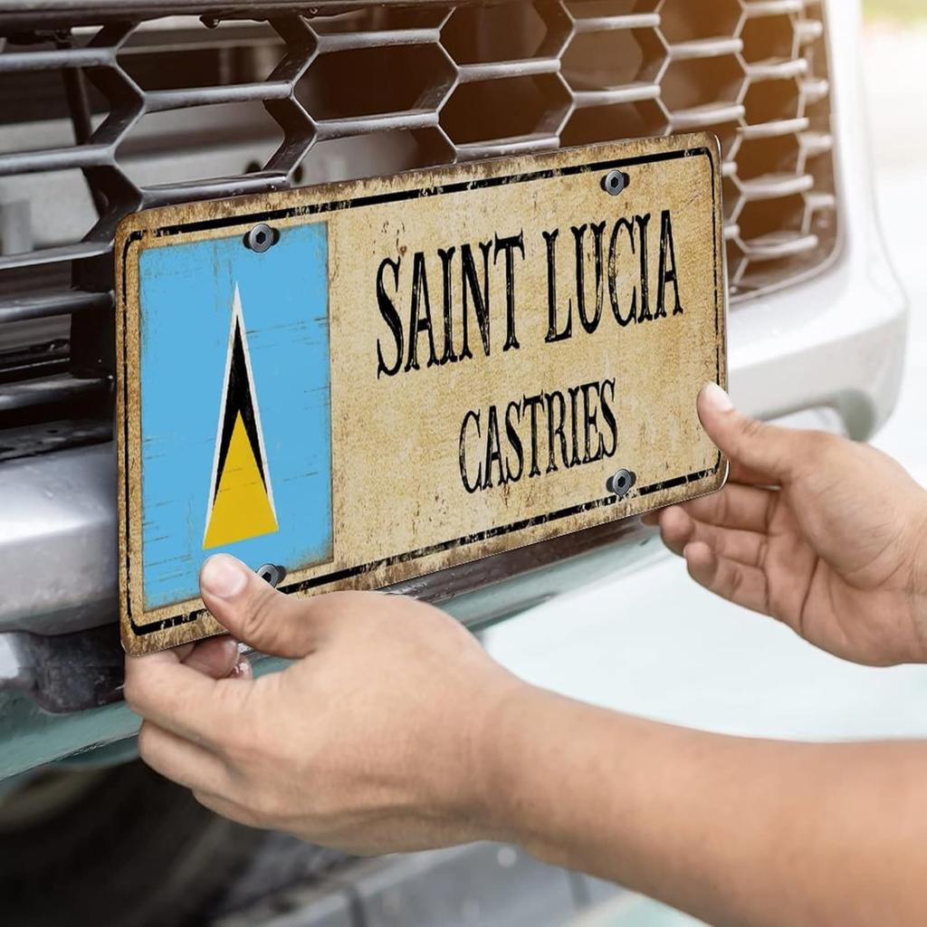 Saint Lucia Vanity License Plates National Flag Castries Vintage Metal License Plate Country Souvenir Gift Aluminum Metal License Plate Car Tag to