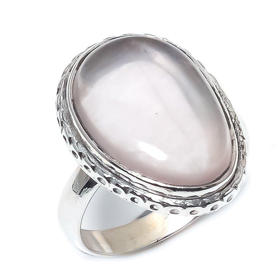 Natural Rose Quartz Gemstone Handmade 925 Solid Sterling Silver Ring Size 6 h8G75