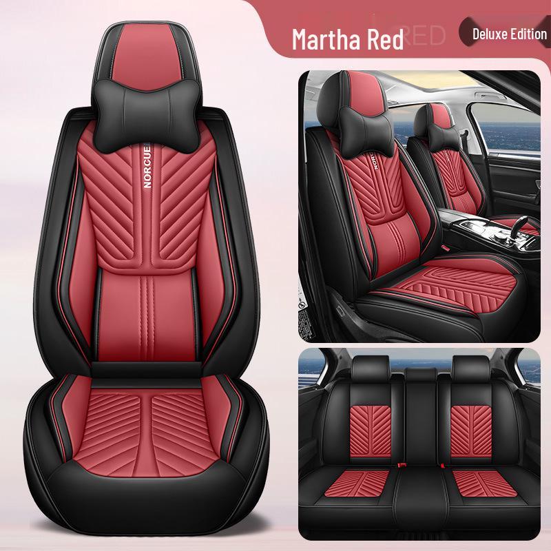 Universal Four Seasons Leather Car Seat Cushion Cover for Small 5-Seat Cars