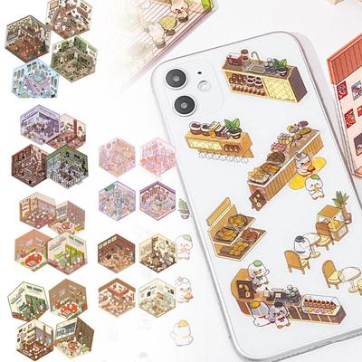 4PCS Miniature House Sticker Kit 3D Effect Scrapbook Decals Cabin Scene Decals Hand Account Stickers Cartoon Scene Landscaping