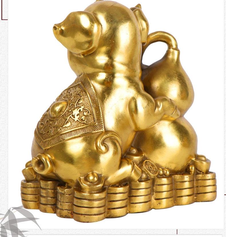 Fu Lu Copper Pig Gourd Ornament - Zodiac Pig Home Decor Handicraft