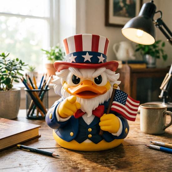 Patriotic Duck Figurine Funny Uncle Duck Statue with American Flag And Top Hat Collectible 4th of July Decoration for Independence Day Home Decor