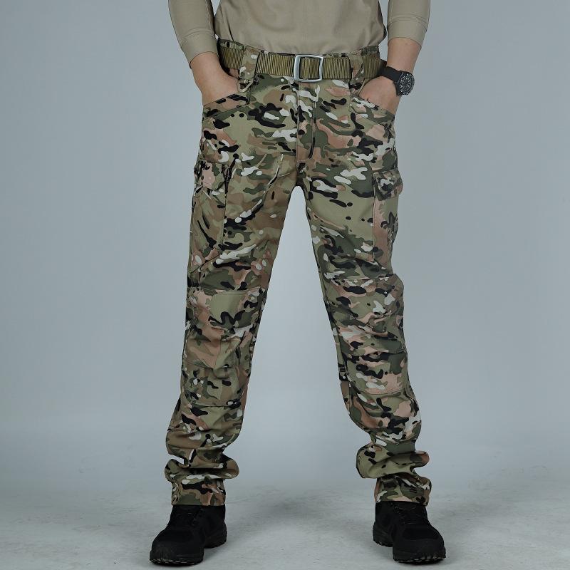 IX7 Men's Camouflage Tactical Pants - Elastic, Wear-Resistant, Soft Shell, Outdoor, Loose Fit for Spring & Autumn