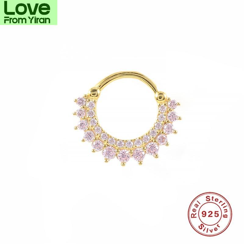 925 Silver Crystals Earrings Hoops For Women Round Nose Ring Puncture Cartilage Ear Nail Earring Fine Jewelry Gift 1pcs