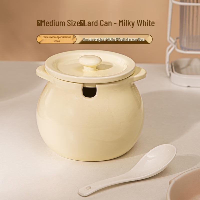 Ceramic Lard and Seasoning Pot with Lid and Spoon