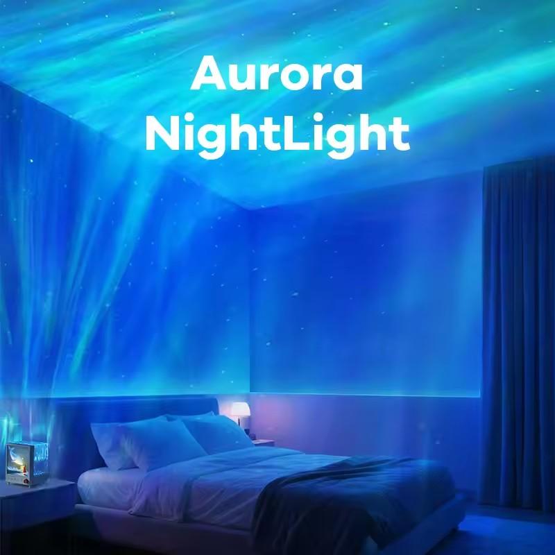 Aurora Box Projektor Nachtlicht Bluetooth Umgebungslicht mit Weißem Rauschen Stufenloses Dimmen Nachttischlampe für Schlafzimmerdeko