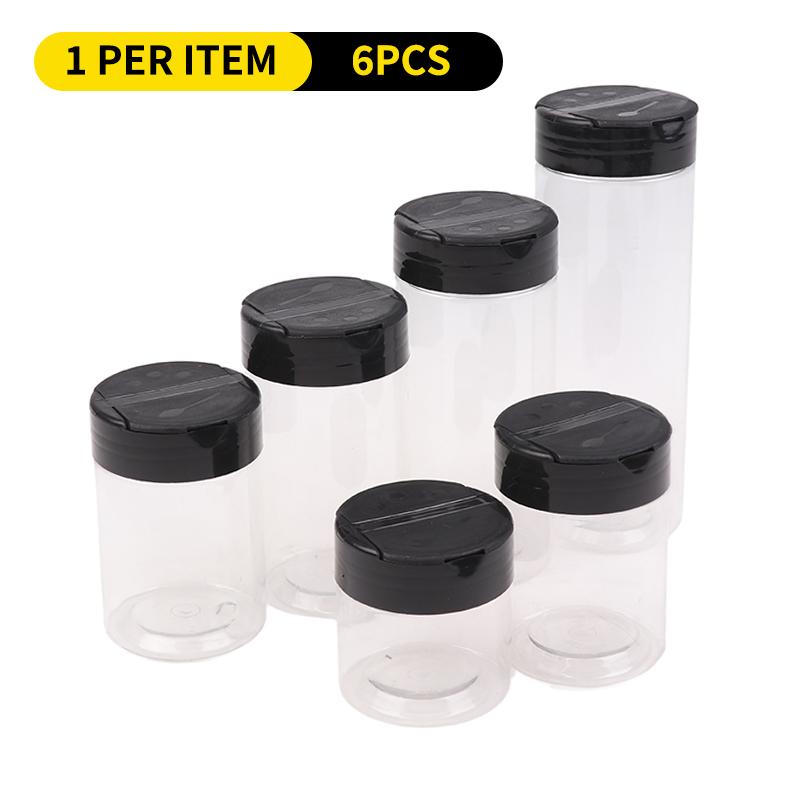 5/6 Pcs Durable Plastic Seasoning Jar, Portable Salt Cellar, Empty Pepper Shaker, Double Flip-Top Transparent Seasoning Jar