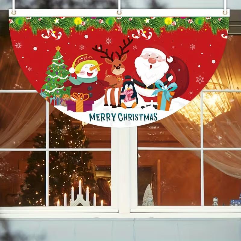 Christmas Outdoor Fan-Shaped Flag Banner Christmas Decor For Home 2026 Cristmas Drop Ornament Xmas Navidad Gift New Year 2027