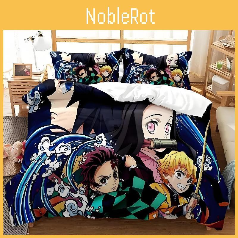 Demon Slayer Quilt Cover Set With Reactive Printing And Brushed Material For Modern Bedroom Decor