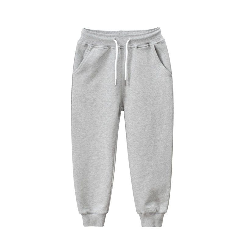 Pure Color Cotton Terry Sports Pants Ankle-Tied Mid-Waist Children s Wear Flower Gray 130