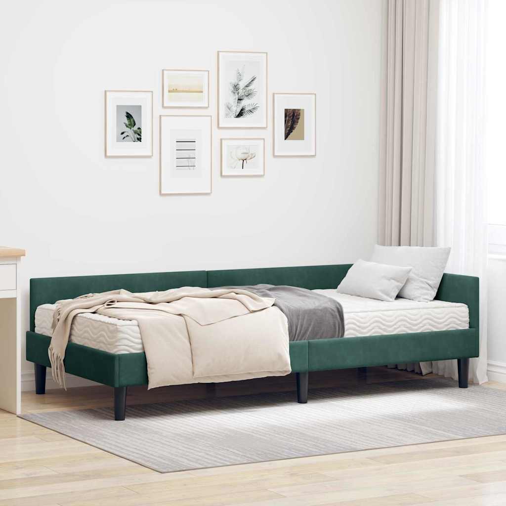 Corner Bed Frame with Mattress Other 2 Pcs Green Velvet