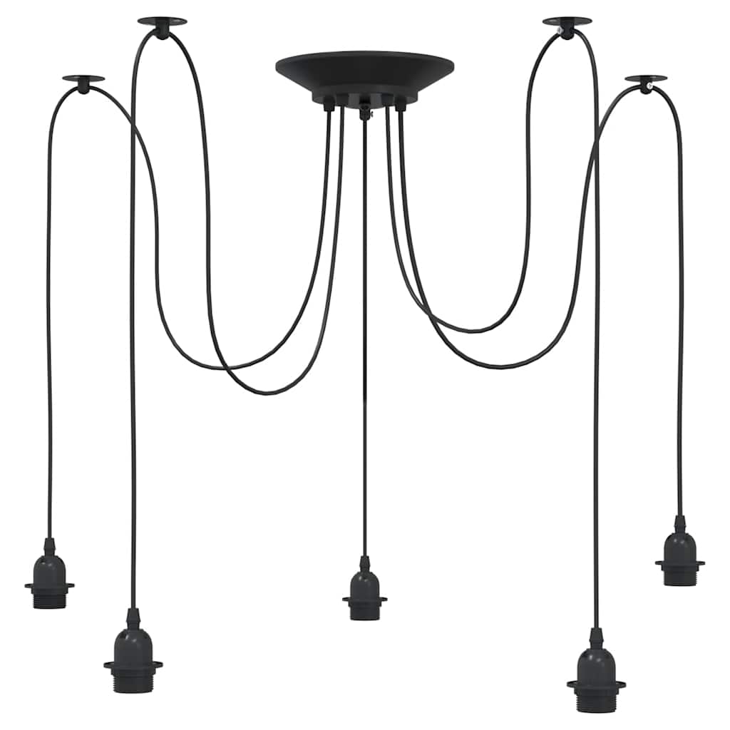 Hanging Lamp With 5 E27 Bulb Holders Black Metal