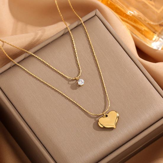 Women Necklace Heart Shape Charm Shiny Rhinestones Inlaid Drop Earrings Non-fading Sweater Necklace Jewelry Gift