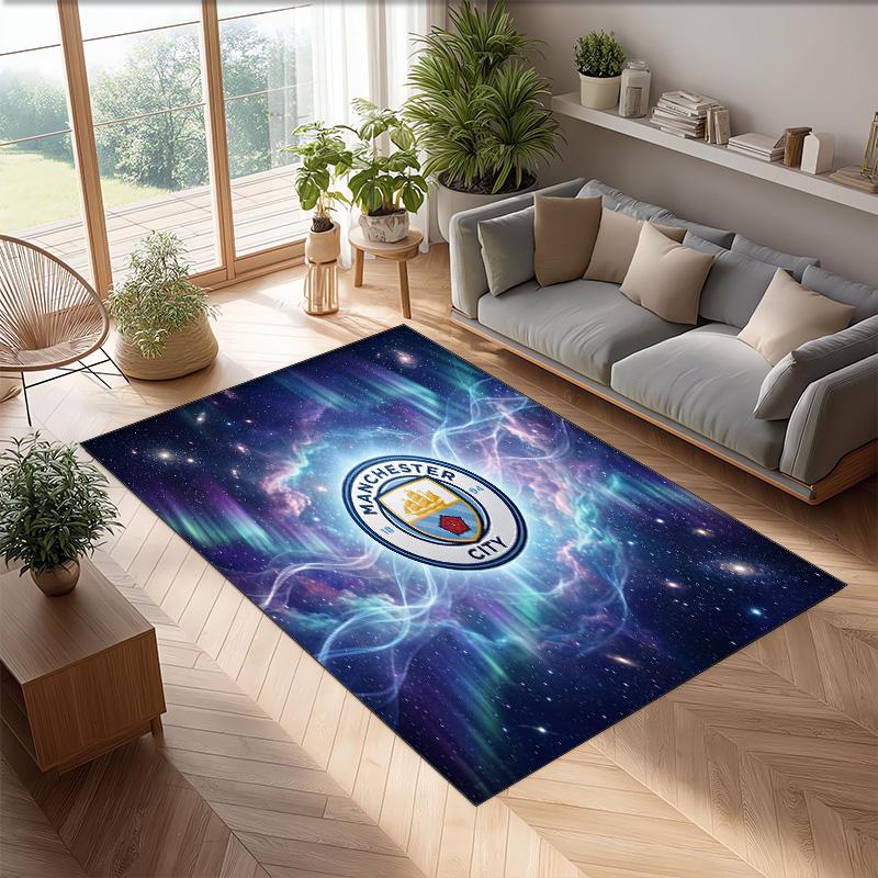 Manchester City Printed Flannel Area Rug Non Slip Soft Polyester Floor Carpet Indoor Decor Mat for Bedroom Living Room Sofa