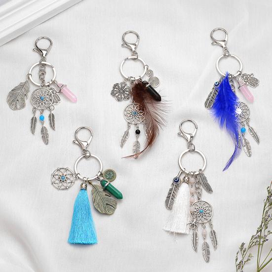 Keychain Dream catcher Feathers Tassels Faux Crystals Charm Bohemian Style Keyring with Lobster Clasp Bags Car Accessories