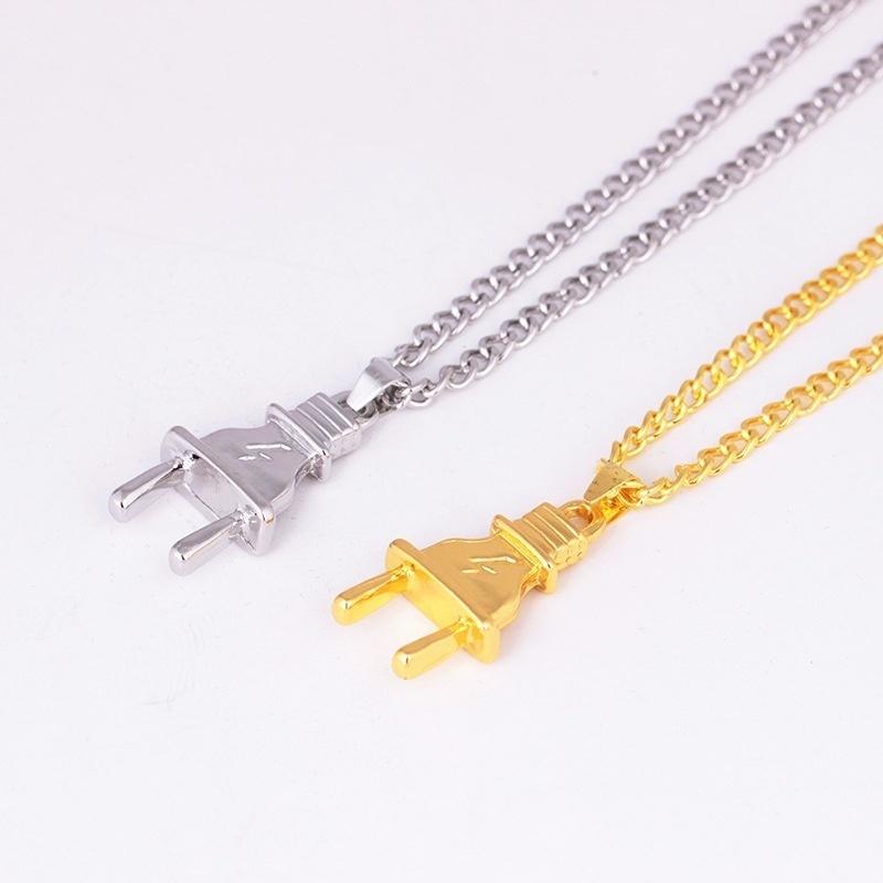 Trendy Gold Silver Color Alloy Punk Popular Simulated Plug Pendant Necklace For Men Jewelry Gift