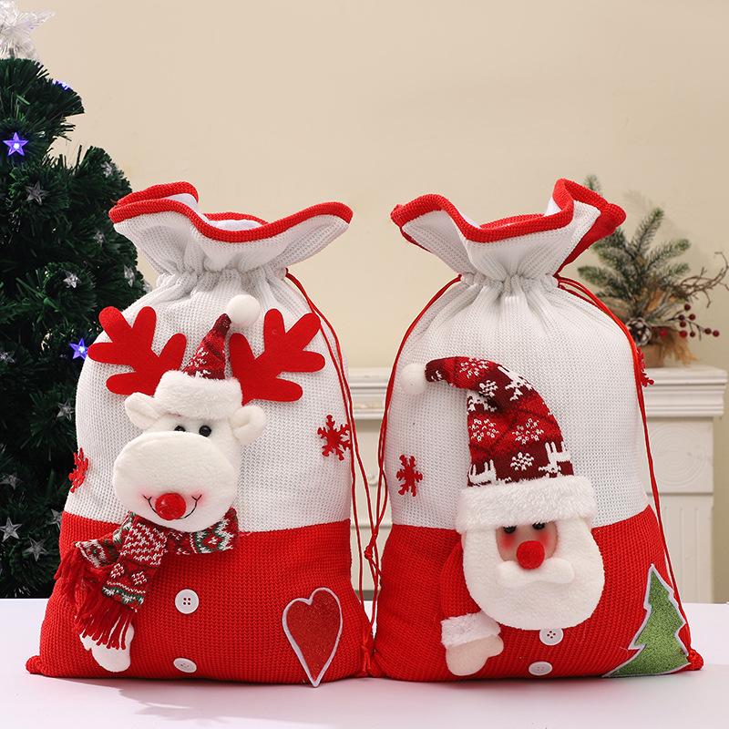 Christmas New Gift Bag Cross-border Large Bundle Mouth Bag Decorative Ornament Candy Bag Cartoon Snowman Old Man Portable