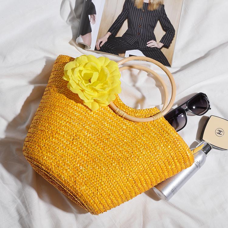 2025 Wheat Straw Braided Handbag with Wooden Handle - Women's Pastoral Ins Mori Girl Style