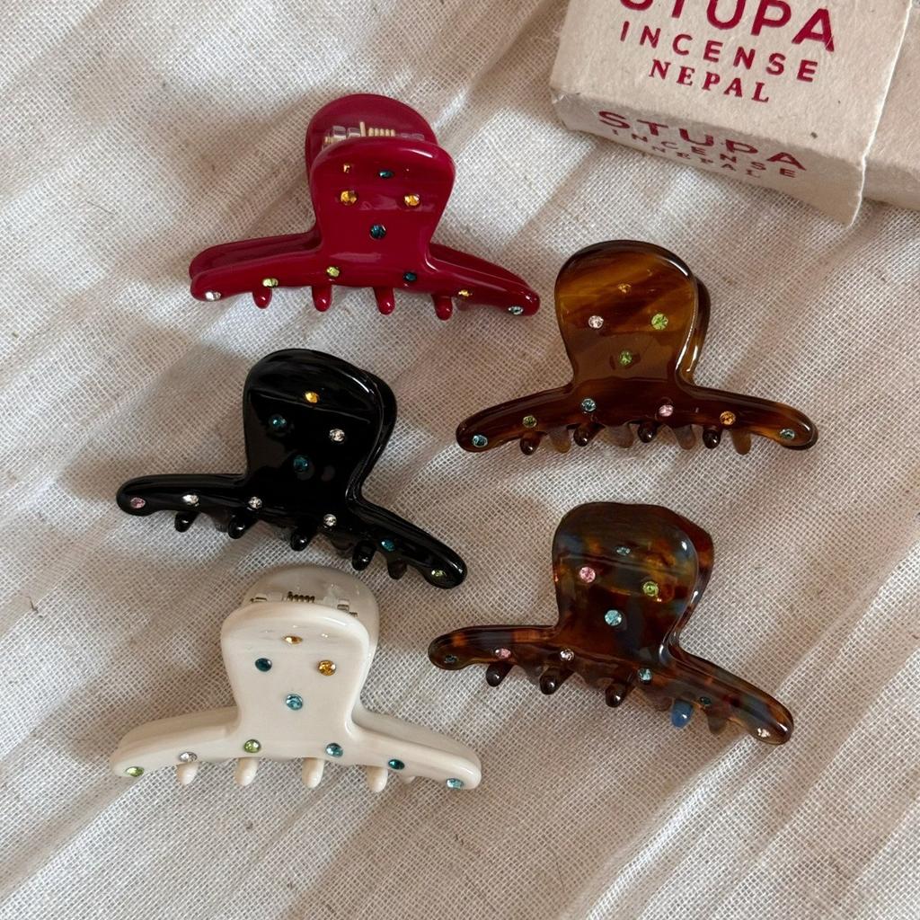 Colorful Diamond Acetic Acid Hair Claw Sweet Elegant Bangs Side Clip Small Grab Clip Women Girls Half Tied Hair Claw Accessories