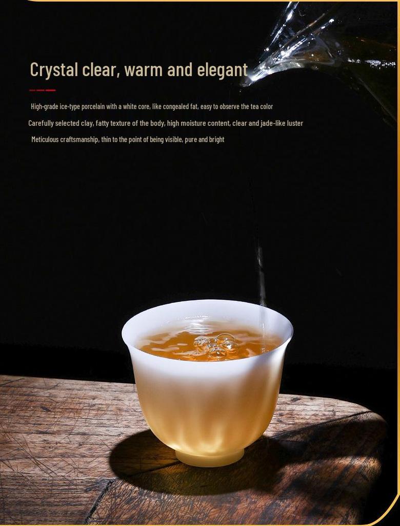 Ice Texture Porcelain Tea Cup Sale: Buy One, Get One Free - Thin-Walled Pure White Jade Style
