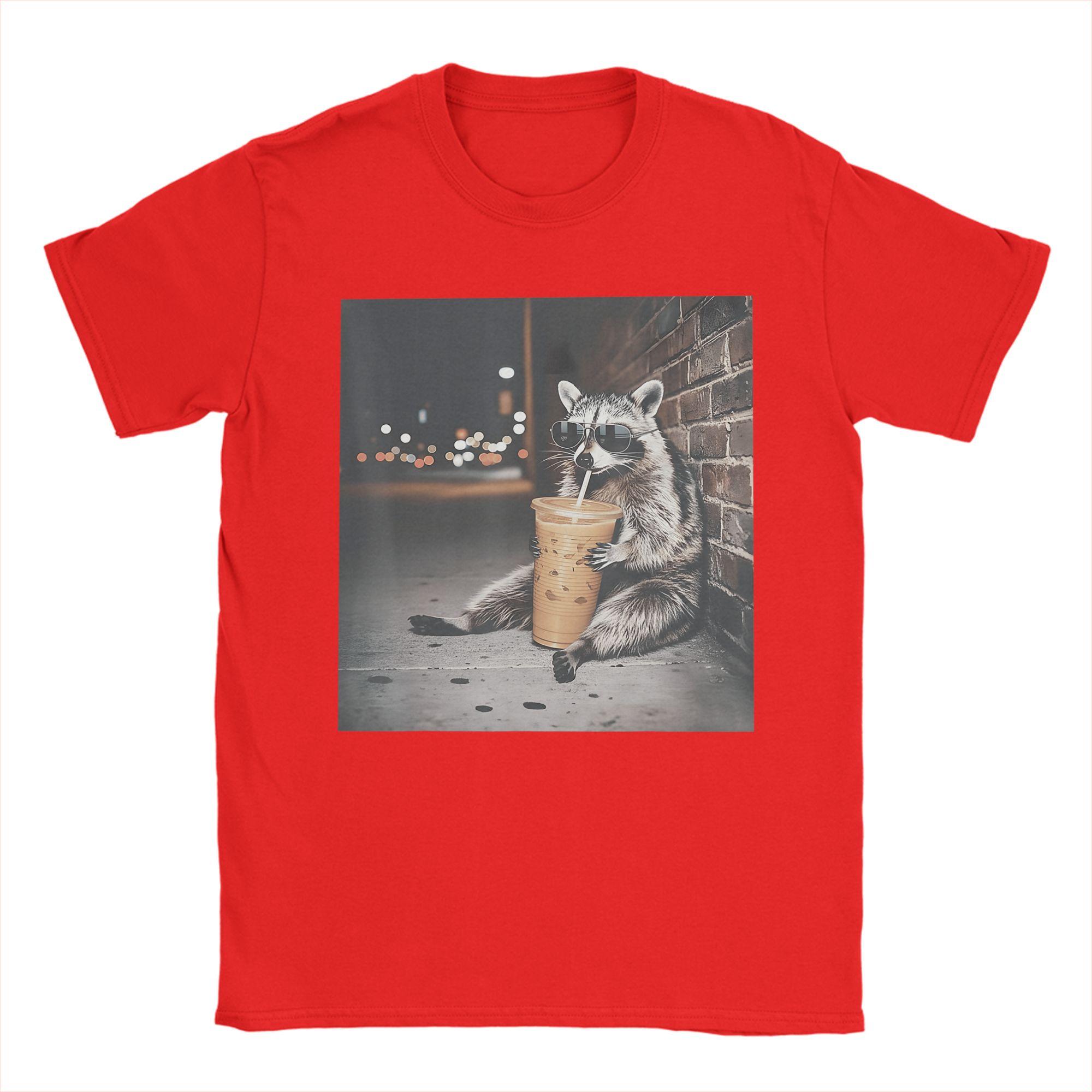 

Fashion Raccoon Drinking Iced Coffee Funny Animal Meme TShirts Men Crew Neck 100 Cotton T Shirt Short Sleeve Tees Tops S