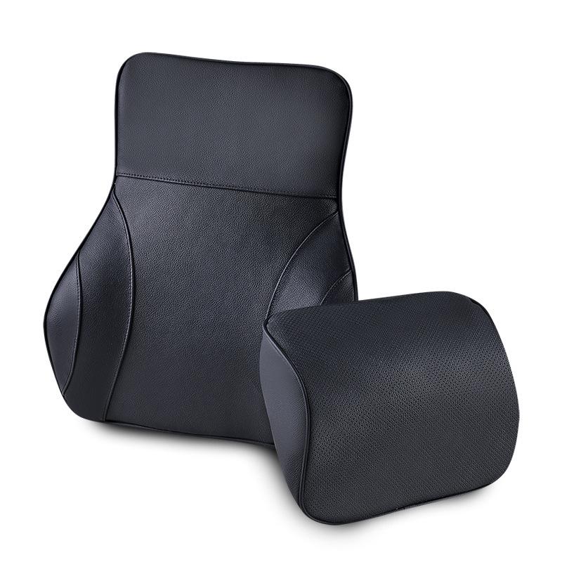 Lincoln Car Leather Neck Pillow & Lumbar Support - Customizable Logo, Memory Foam.