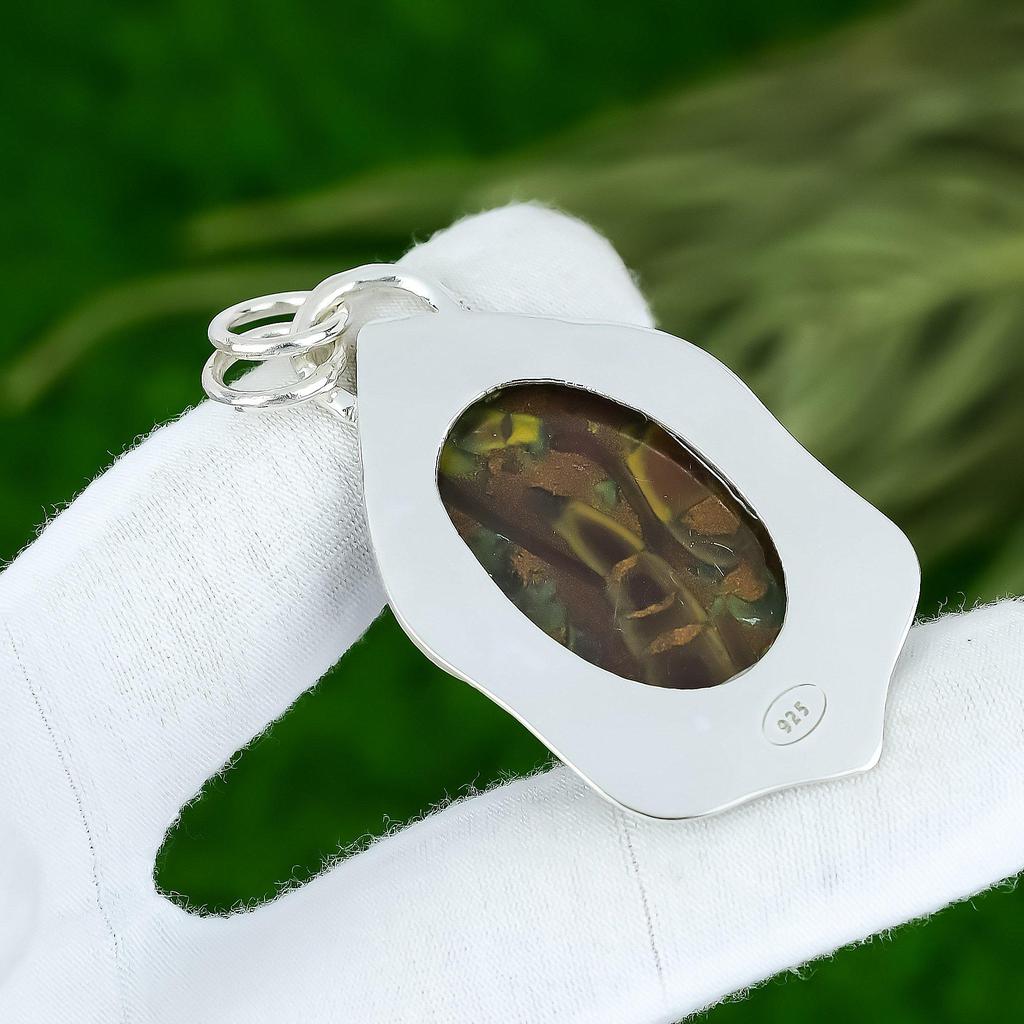 Oval Natural Fruit Jasper Bezel Wedding Sister Elegant Pendant Sterling Silver
