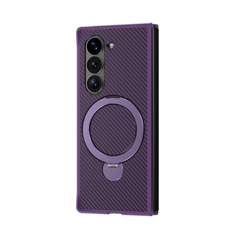 Carbon Fiber Leather Rotating Ring Bracket Phone Case for Samsung Galaxy Z Fold 6 5 4 Fold6 Fold5 Fold Protective Cover
