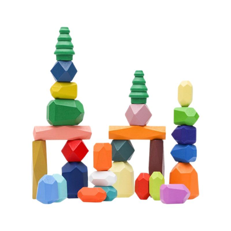 Kids' Nordic-Style Colorful Wooden Stacking Stones: Educational and Interactive Parent-Child Indoor Toy