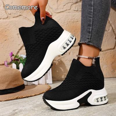 Dicke Sohle Höhensteigernd Damen Mesh Atmungsaktiv Freizeit Schuhe Plateau Zum Hineinschlüpfen Sneakers Leichte Keile Vulkanisierte Schuhe