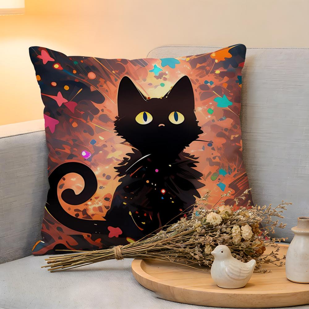 Cushion Cover  Linen  SkinFriendly Soft Decorative Case for Sofa Home Decor Anime Starry Sky Art cat Pillow cover