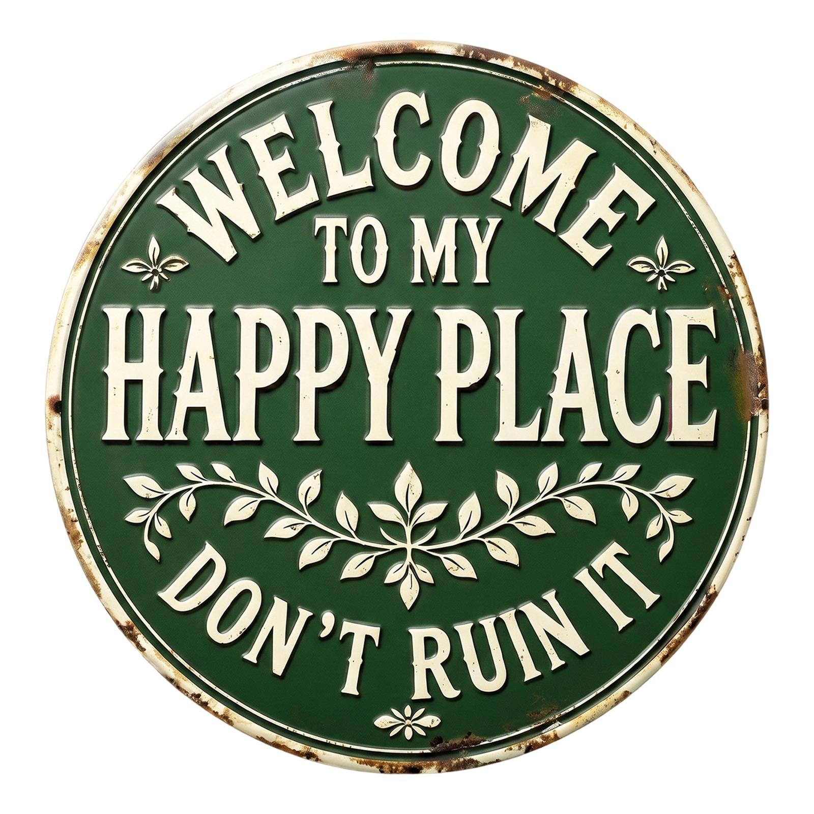

Wooden Hanging Sign Welcome to My Happy Place Rustic Round Wall Decor Wooden Plaque for Indoor Outdoor Use