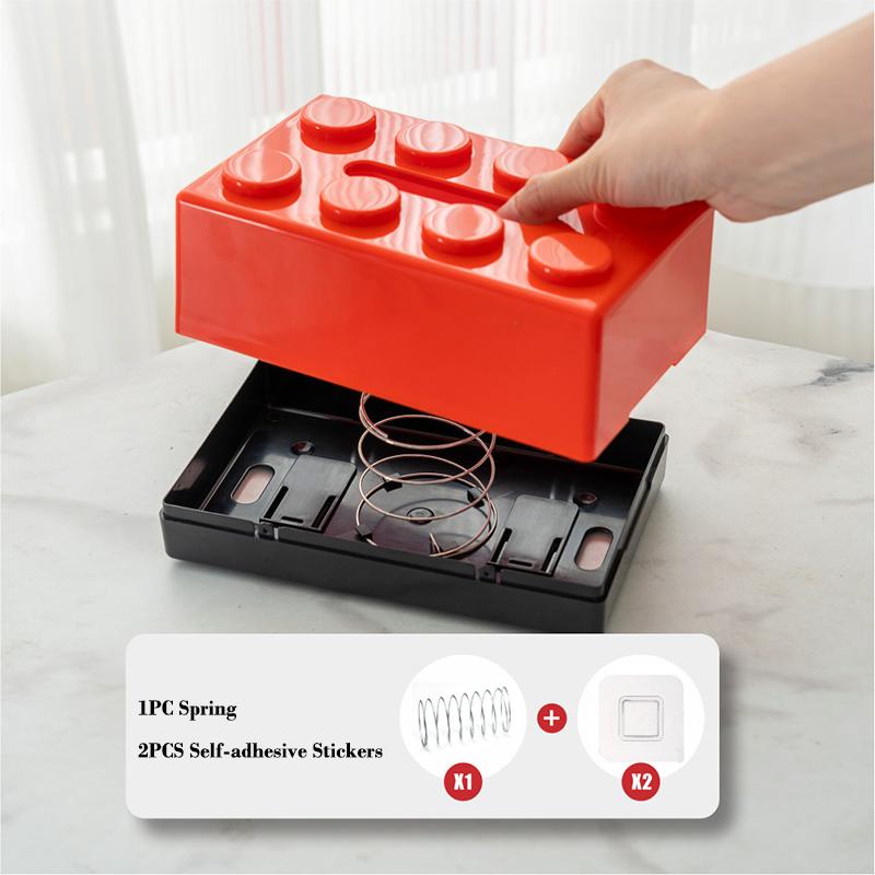 Double Color Building Block Tissue Box with Spring Wall Mounted Tissue Holder for Bathroom Kitchen Home Tissue Case Organizers