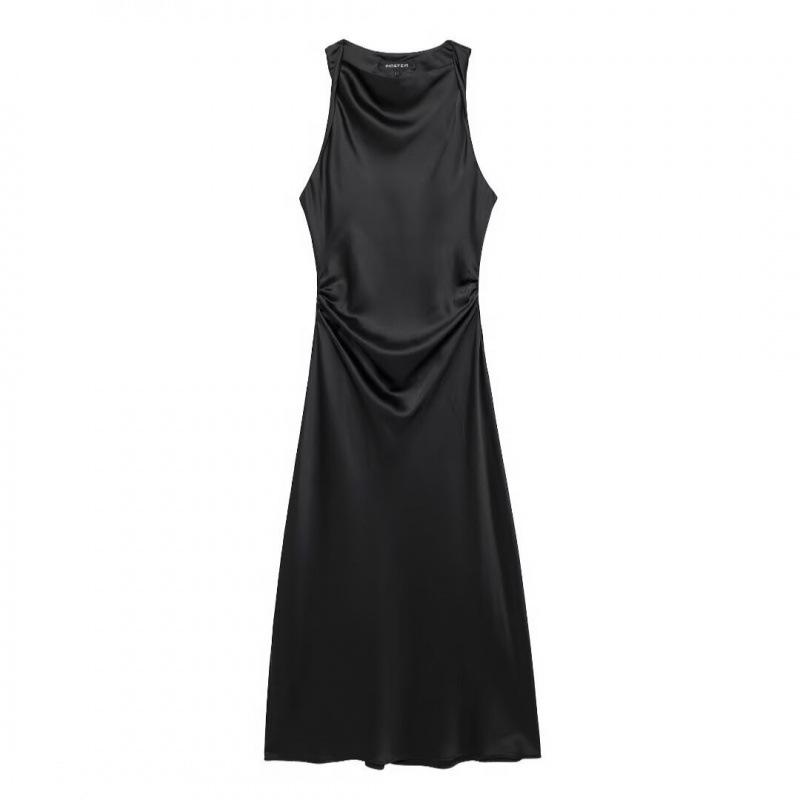 European & American Silk Satin Sleeveless Midi Dress for Women - Summer Collection