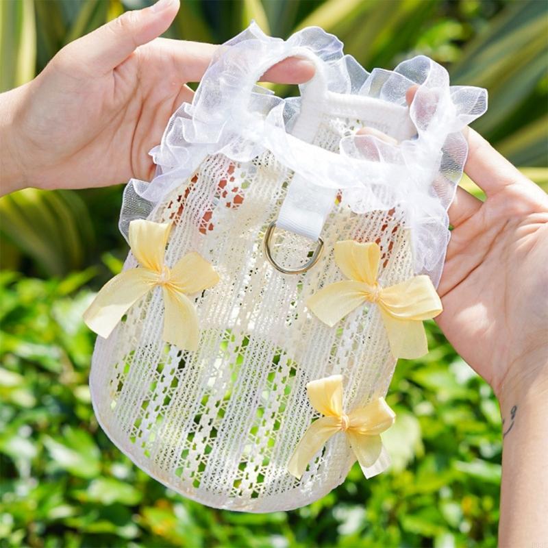 Elegant Laces Pet Vest Breathable Polyester Dog Clothes Hollows Out Pet Dress for Daily Wears and Special Occasions B03E