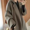 Women Double Sided Wool Long Coat Lapel Collar Open Front Loose Oversized Mid Calf Trench Coat Autumn Winter Outerwear