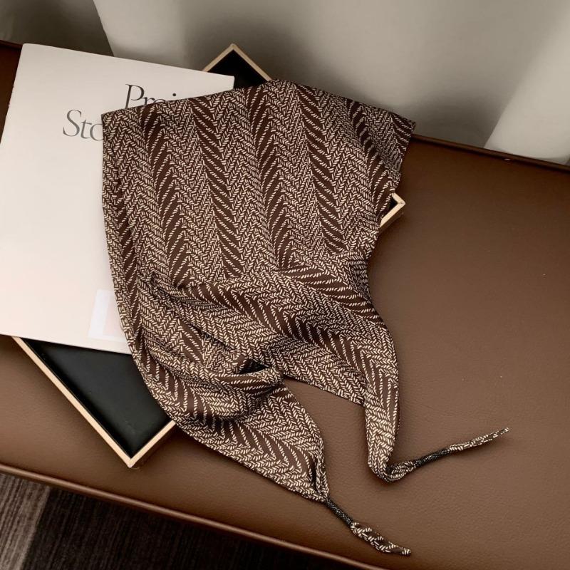 Silk scarf new fashion wheat ear cashew flower silk scarf head scarf beaded small scarf scarf triangular scarf waist tie