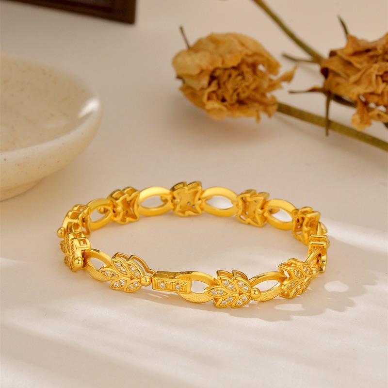 Luxury 24K 9999 Pure Gold Real Gold Women s Wheat Leaf Bracelet with Moissanite Leaf Bracelet золотой