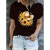 European Size Women's Short-Sleeve T-Shirt with Chinese Flower & Letter Print - Round Neck Blouse, Breathable Casual Top