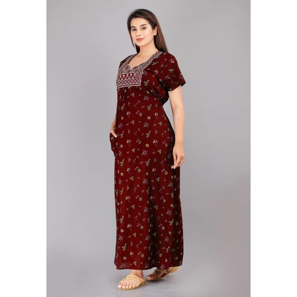 Cotton Floral Printed Daily Wear Nighty Women Lightweight Sleepwear Night Gown