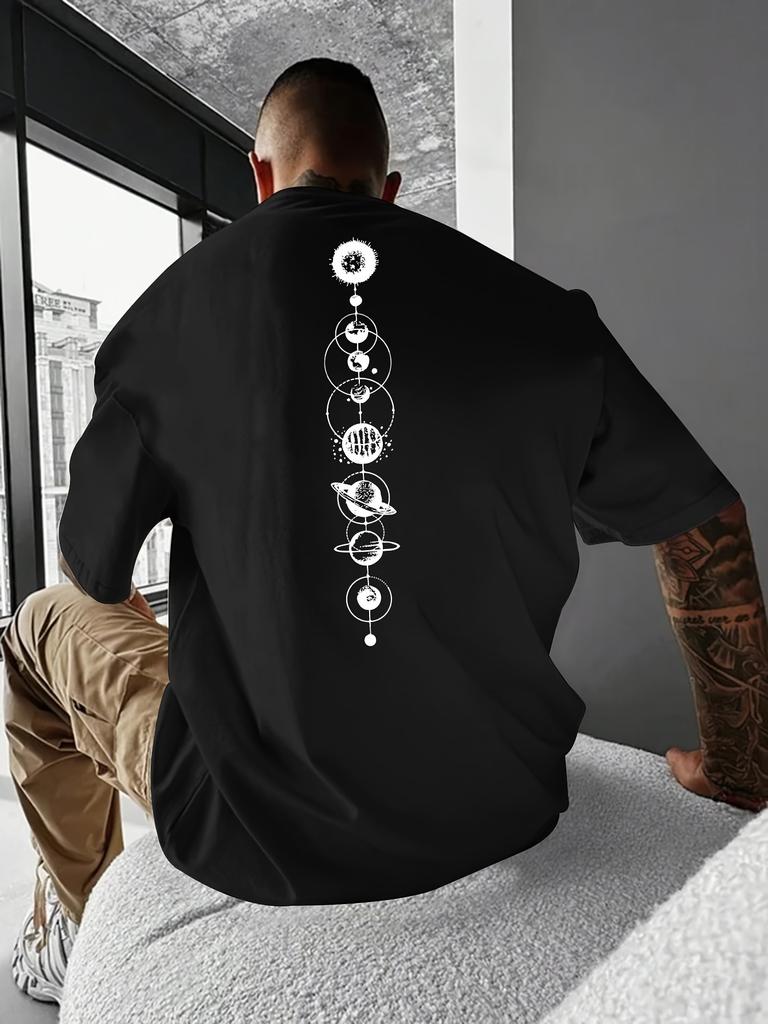 Planet Graphic Print Men's Creative Top, Casual Short Sleeve Crew Neck T-shirt, Men's Clothing For Summer Outdoor