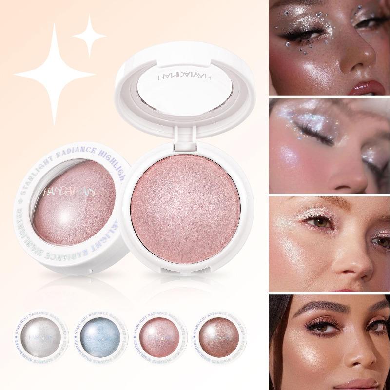 Long-lasting Waterproof Fine Shimmer Highlighter, Natural Glossy Effect, Brighten The Contour and Modify The Face, Pearl Shimmer Smooth Baked Powder
