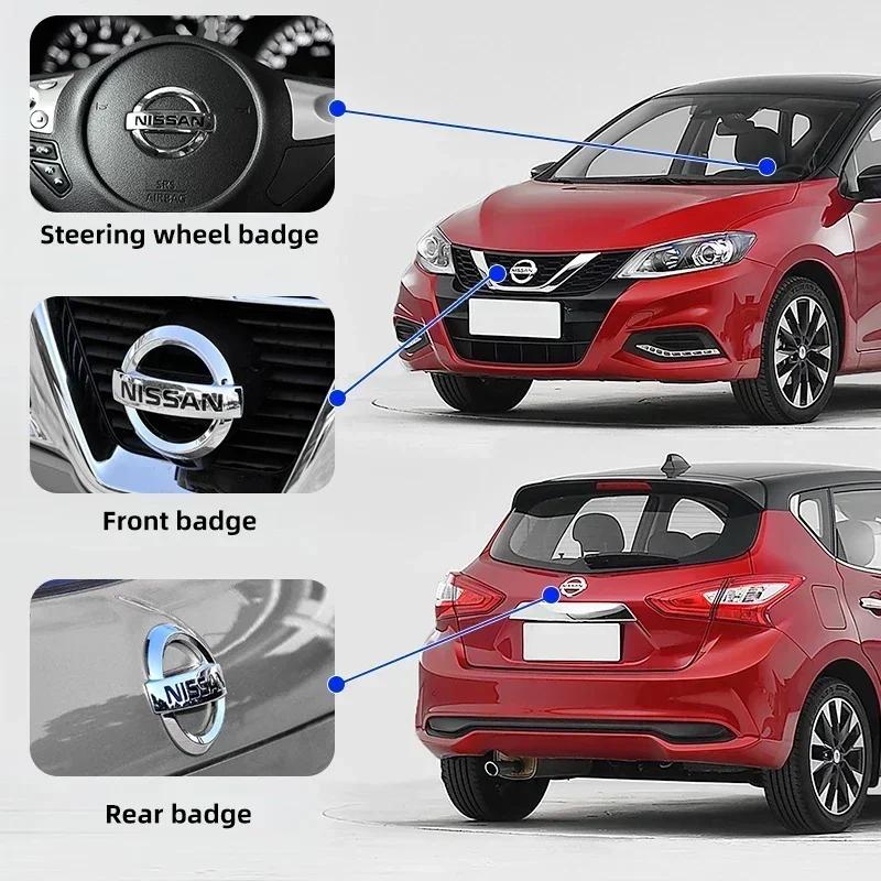1pcs Car Front Head Hood Bonnet Emblem Rear Trunk Boot Mark Badge Steering Wheel For Nissan X-trail Almera Qashqai Tiida Teana