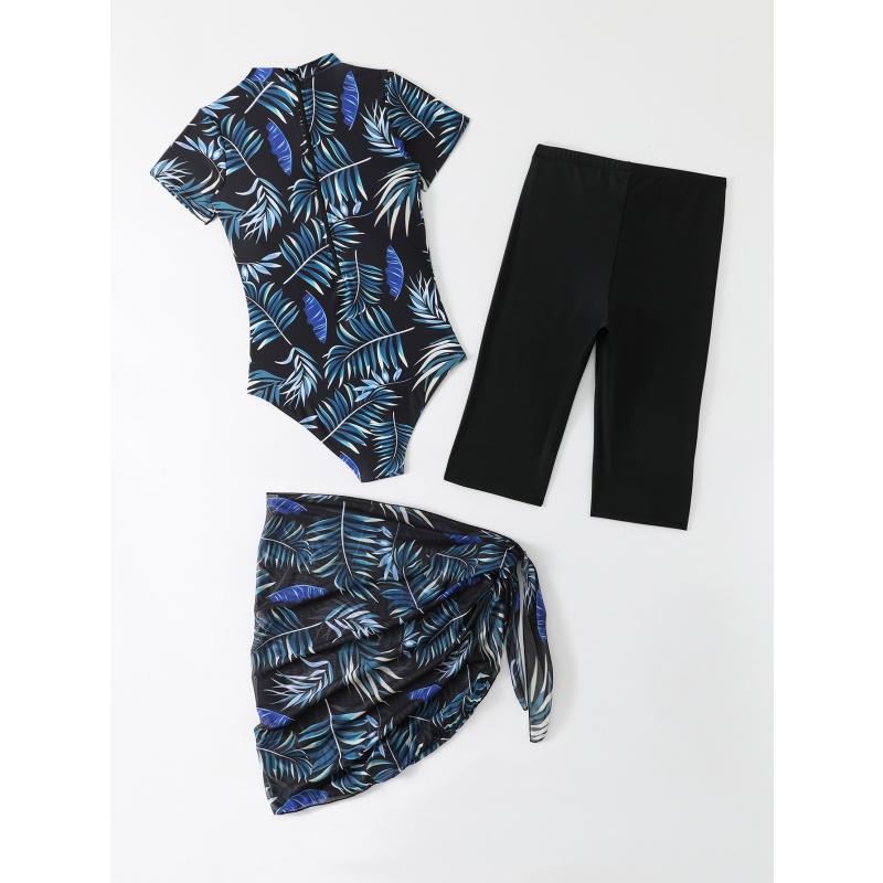 Costume da Bagno Estivo da Donna a Tre Pezzi Stampato con Pantaloncini Corti e Copricostume Gonna da Spiaggia Costumi da Bagno Femminili Costumi da Bagno per Piscina