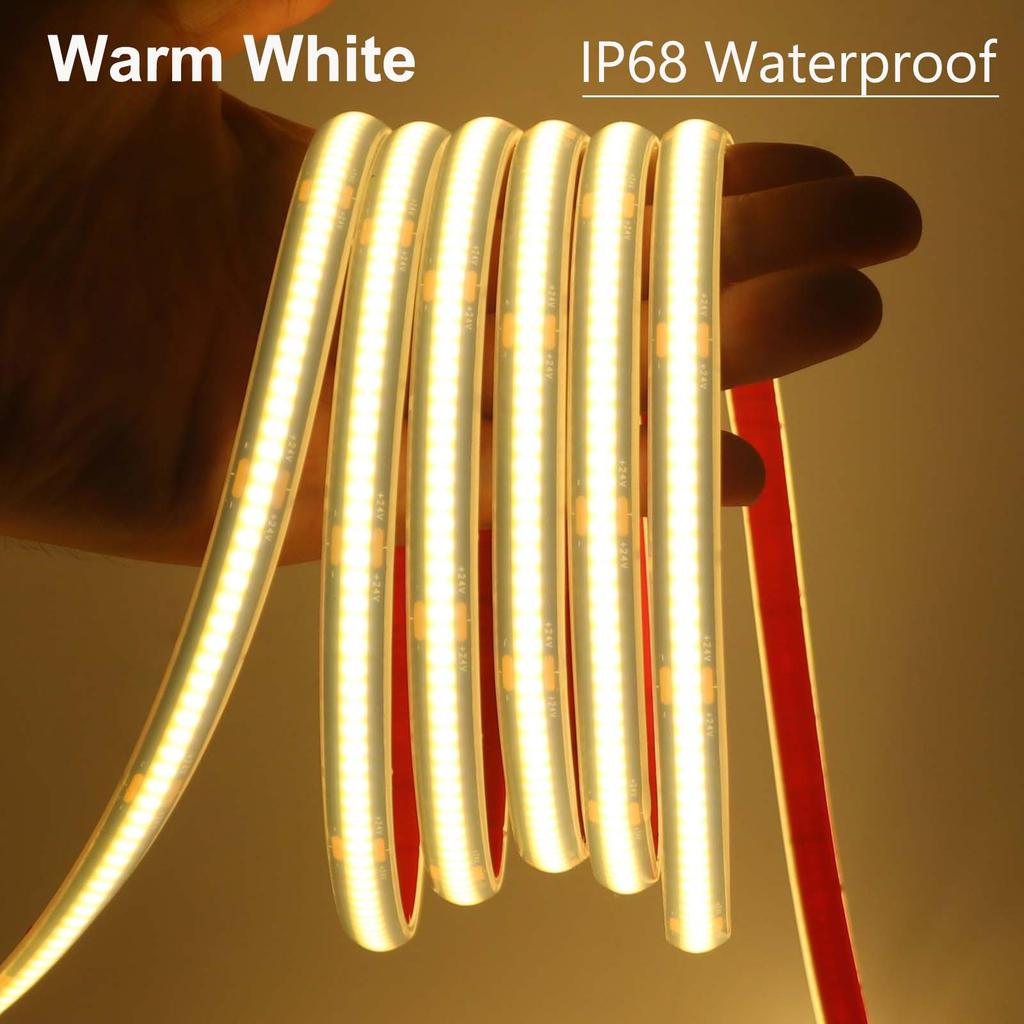 12V 24V IP68 COB LED Strip Black PCB 1m-20m 320LEDs/m COB Light High Density RA90 Cool Nature Warm White Waterproof Outdoor Lamp