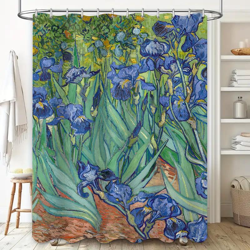 Decorative Shower Curtain Blue Flowers with Green Leaves 3D Printed Bath Decor Modern Home Accessories Customized Size Available