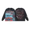 Mens Oversized Cotton Long Sleeve Tee With Skull Graphic Print Streetwear Rock Band Style Loose Fit Teens Adults